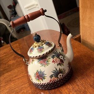 Floral Enamel Teapot with Wooden Handle by MacKenzie-Childs